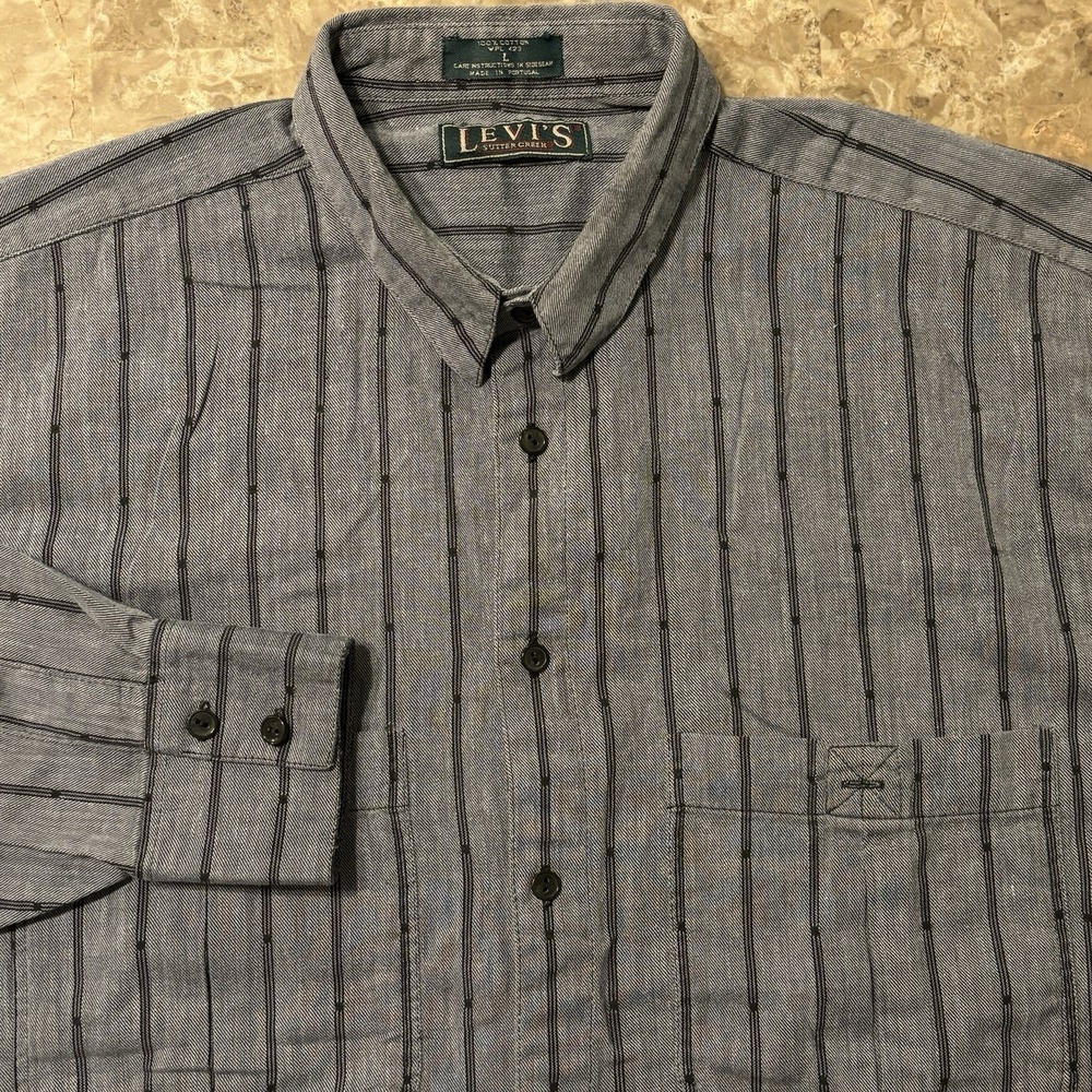 Levi's Shirt Mens Large Blue Herringbone Sutter Creek Long Sleeve Repair Patch